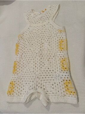Crochet Cream Knit Ivory and Yellow Baby One-Piece Bodysuit